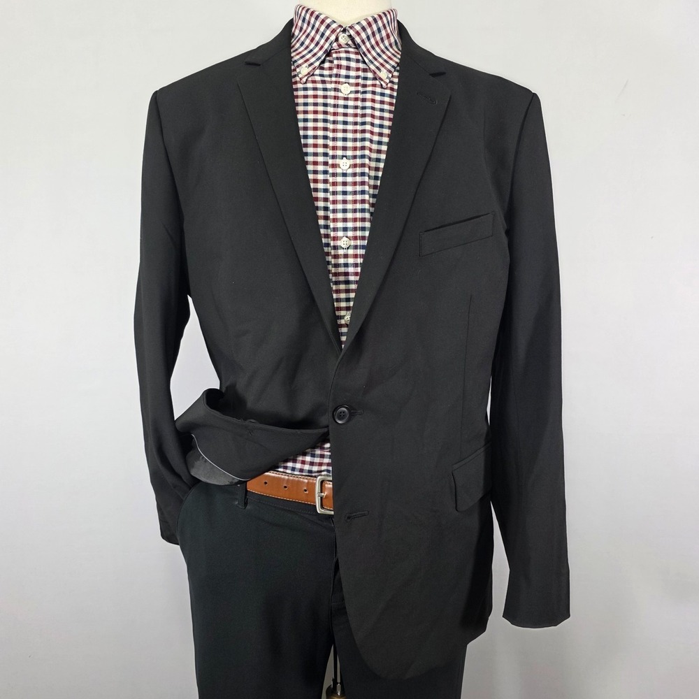 JF‎ Ferrar Men's Sport Coat Blazer Two Button Solid Black Polyester Blend 46R